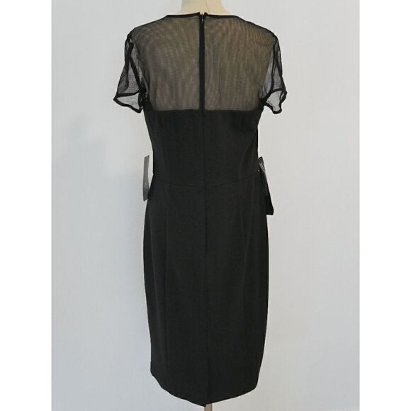 JS COLLECTION Women's Black Short Sleeve Illusion Neckline Sheath Dress 2 - Picture 5 of 12